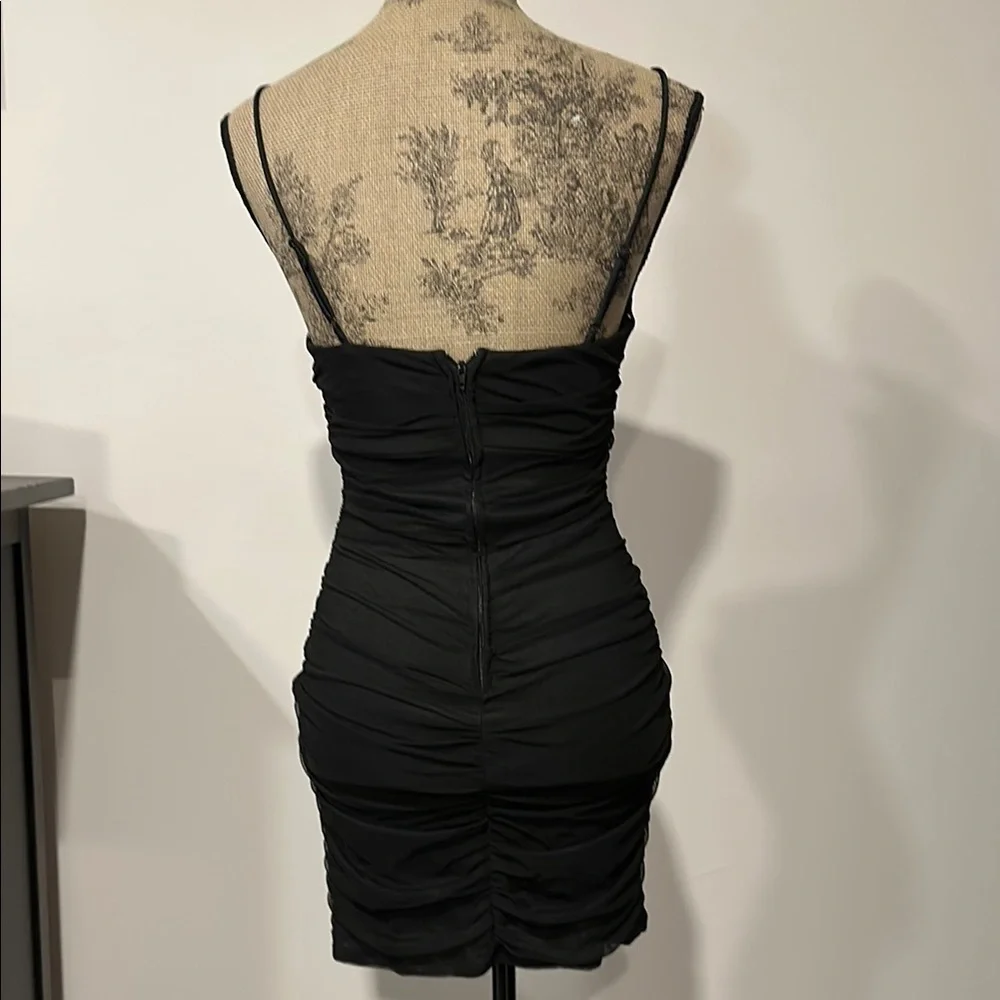 Crystal Doll Black mesh sleeveless bodycon Ruched mini Dress Size small